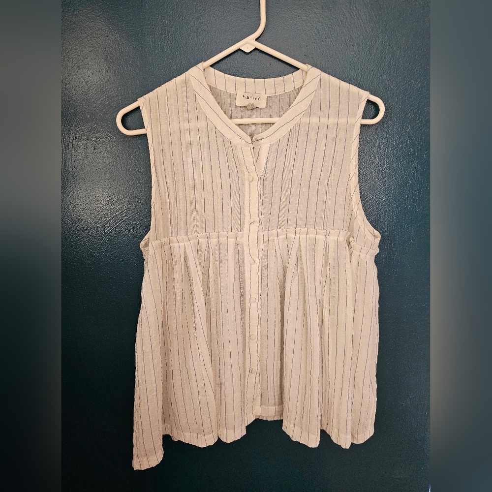 Anthropologie Harlyn Striped Ruffle Tiered Button Up Sleeveless Top Sz M